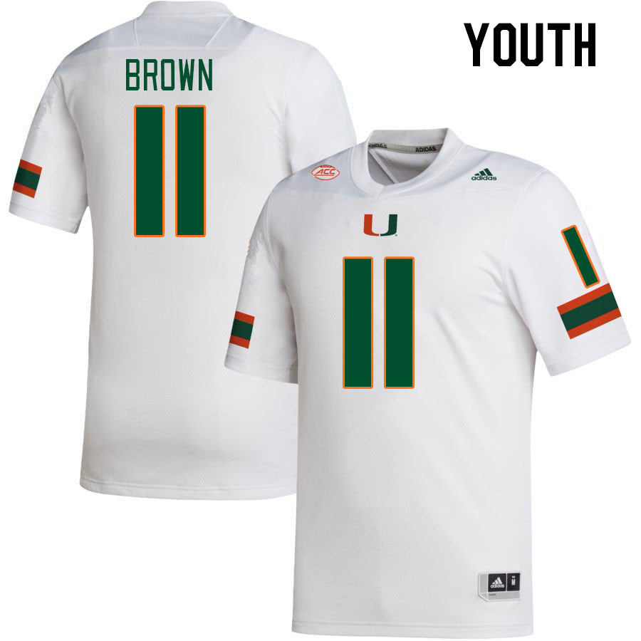 Youth #11 Jacurri Brown Miami Hurricanes College Football Jerseys Stitched-White